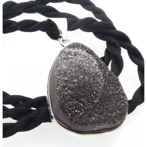 Silver Sparkling Druzy Quartz Pendant Design 04